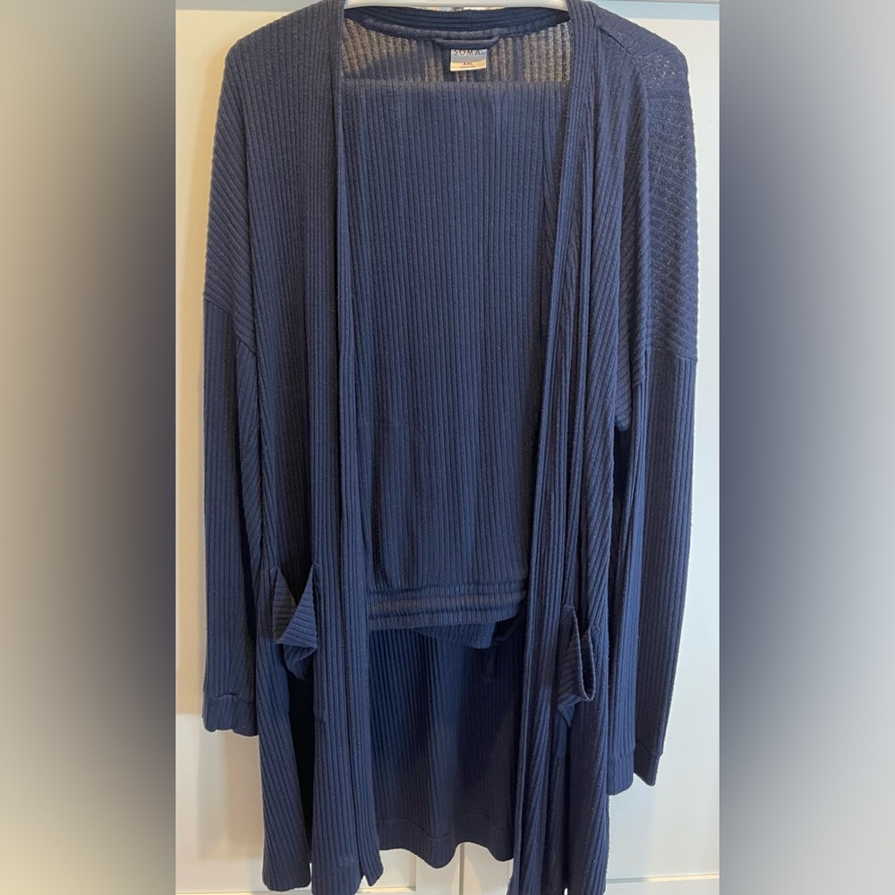 Soma Navy Ribbed Knit Cardigan/Pant Set